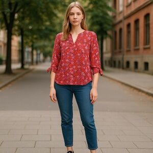 MICHAEL Michael Kors Floral Print Top Electric Pink
New